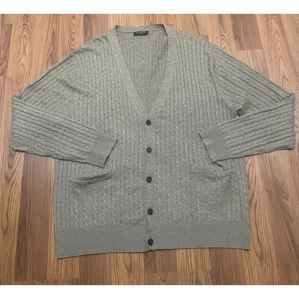 Kallspin Cardigan Sweater Mens Extra Large Cable Knit Cashmere Wool